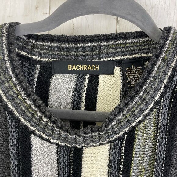 Vtg Bachrach Sweater Men’s L Black Gray Striped Textured Biggie Cosby 90s USA - Picture 2 of 9